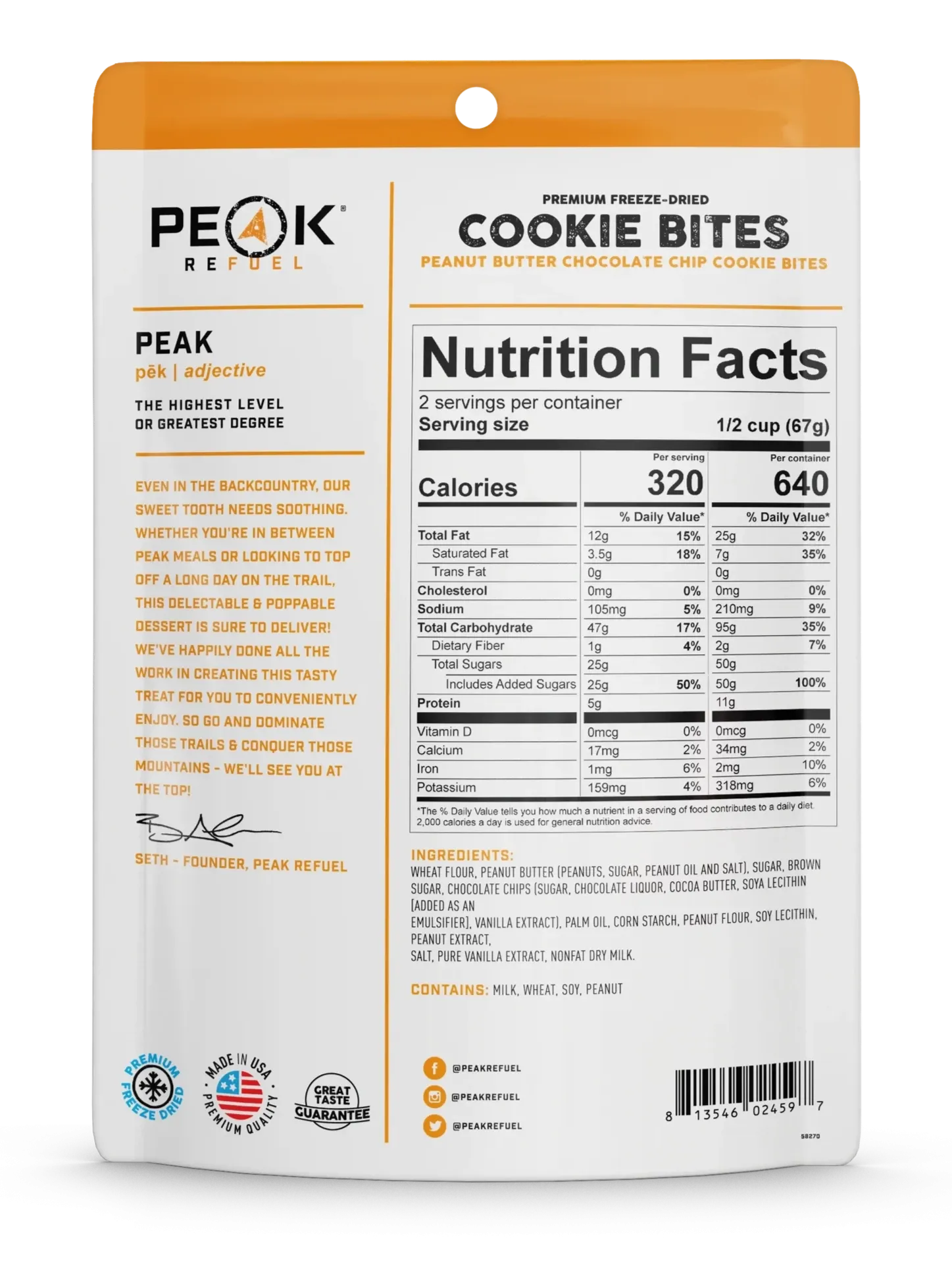 Peak Refuel Peanut Butter Chocolate Chip Bites